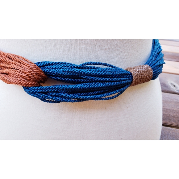 NEW Women's Entwined Teal blue & Rust Natural Tie Rope Braided Belt O/S - Picture 4 of 8